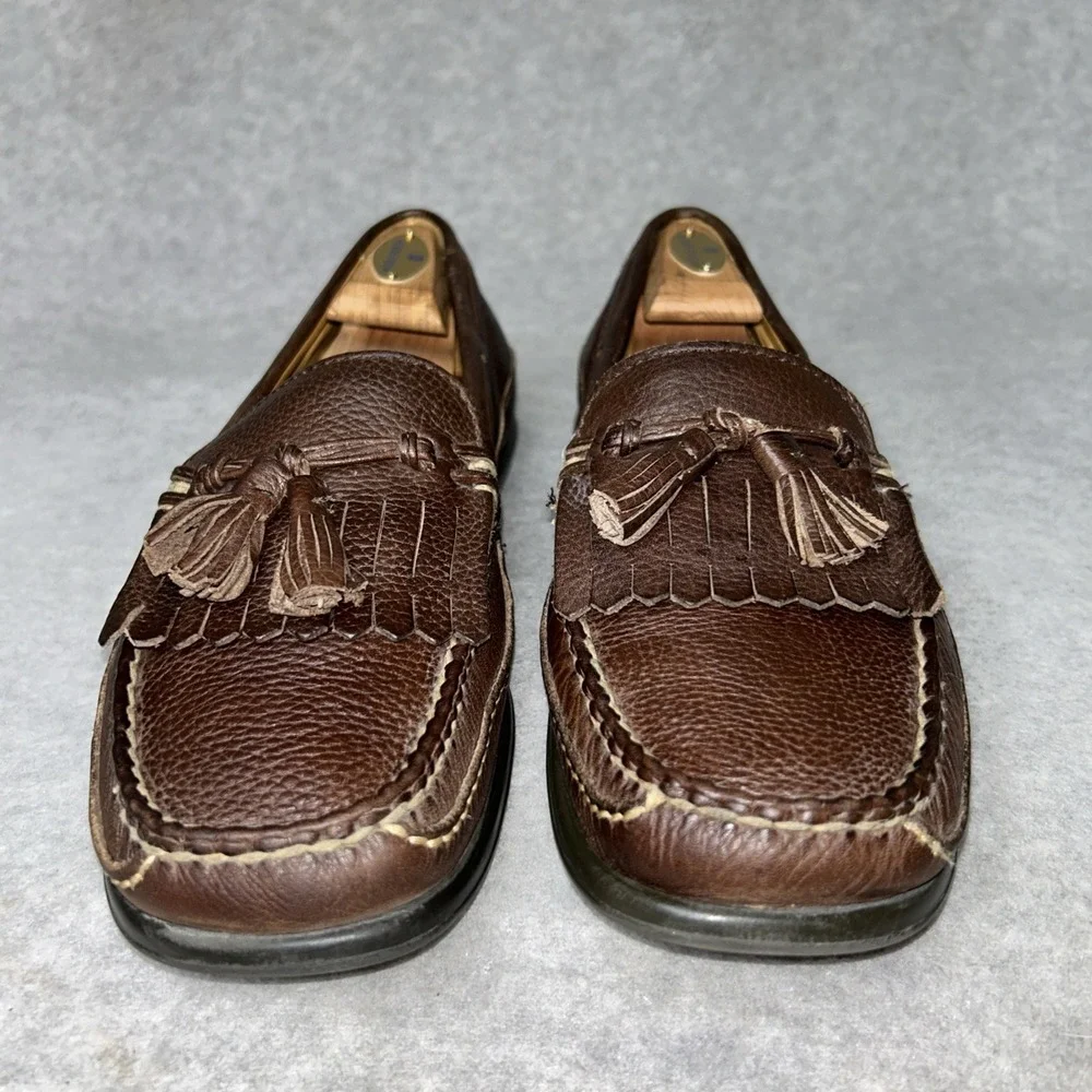VTG Johnston & Murphy Hayes Loafers Handcrafted Brown Leather Tassel Preppy 9.5M